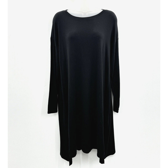 Eileen Fisher Midi Shift Dress Size M Black Minimalist Sustainable Quiet Luxury - Picture 1 of 9